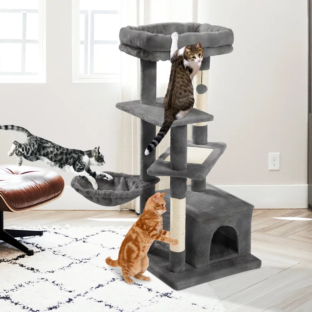 Cat Tree for Indoor Cats, 45Inches Multi-Level Cat Tower with Sisal Covered Scratching Posts, Spacious Condo, Cozy Hammock and Plush Top Perch