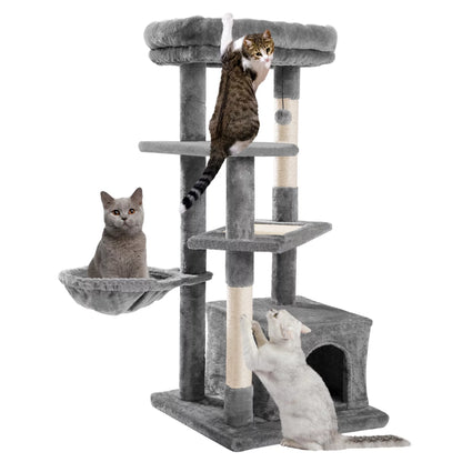 Cat Tree for Indoor Cats, 45Inches Multi-Level Cat Tower with Sisal Covered Scratching Posts, Spacious Condo, Cozy Hammock and Plush Top Perch