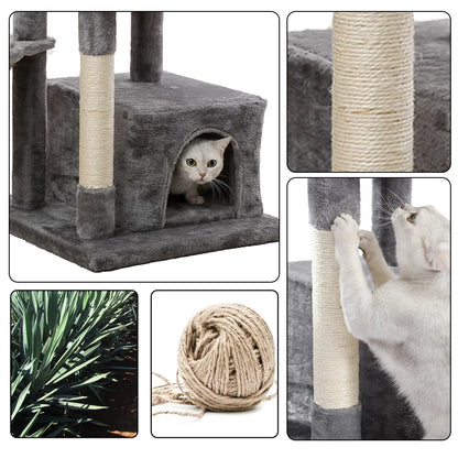 Cat Tree for Indoor Cats, 45Inches Multi-Level Cat Tower with Sisal Covered Scratching Posts, Spacious Condo, Cozy Hammock and Plush Top Perch